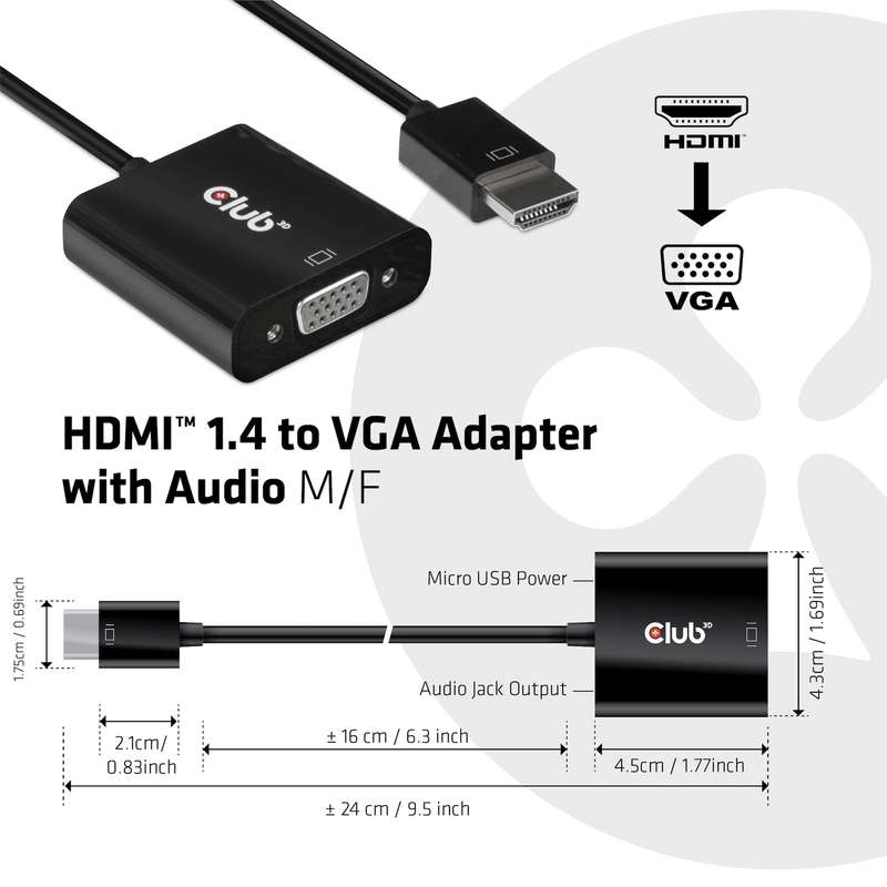 Club 3D Type-A Video Cable Adapter 0.5m Black CAC-1302