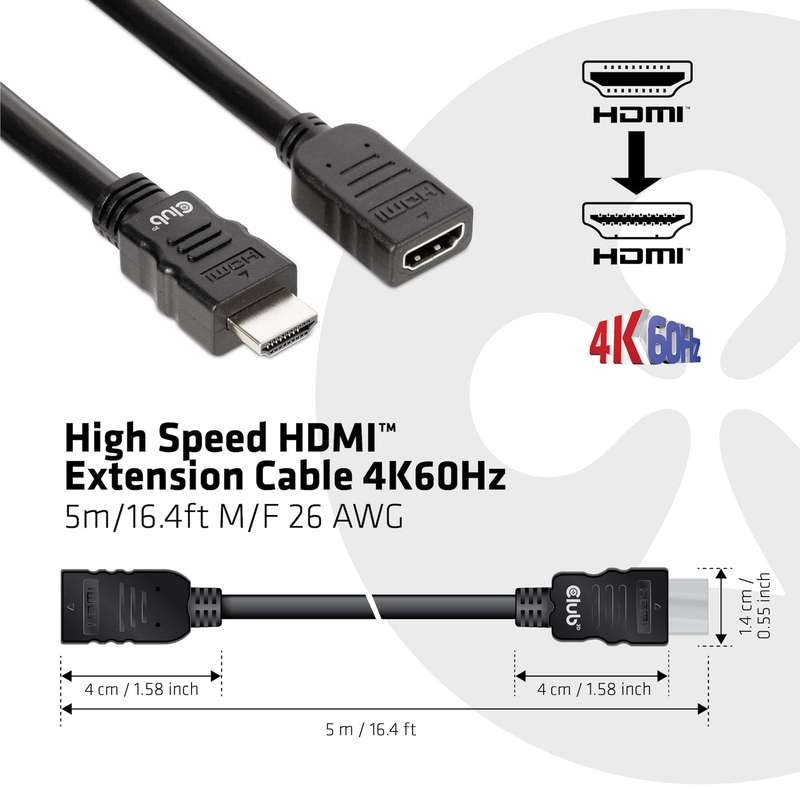 Club 3D CAC-1325 5m High Speed HDMI 4K 60Hz Extension Cable M/F