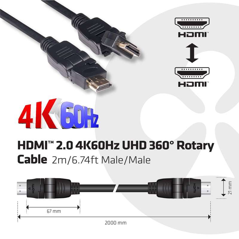 Club 3D CAC-1360 2m HDMI 2.0 4K 60Hz UHD 360 Degree Rotary Cable