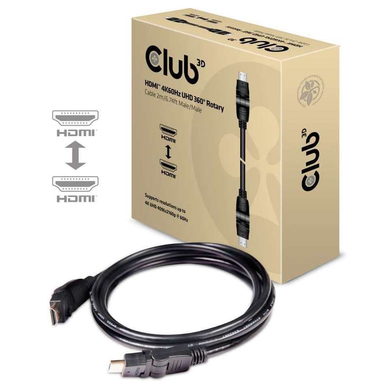 Club 3D CAC-1360 2m HDMI 2.0 4K 60Hz UHD 360 Degree Rotary Cable