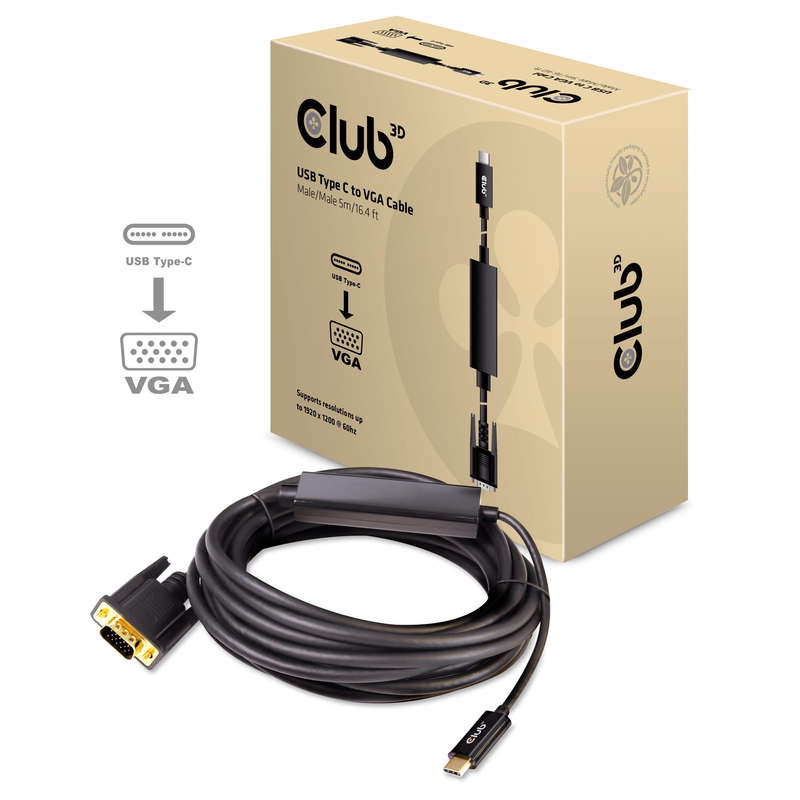 Club 3D CAC-1512 5m USB Type C to VGA Active M/M Cable
