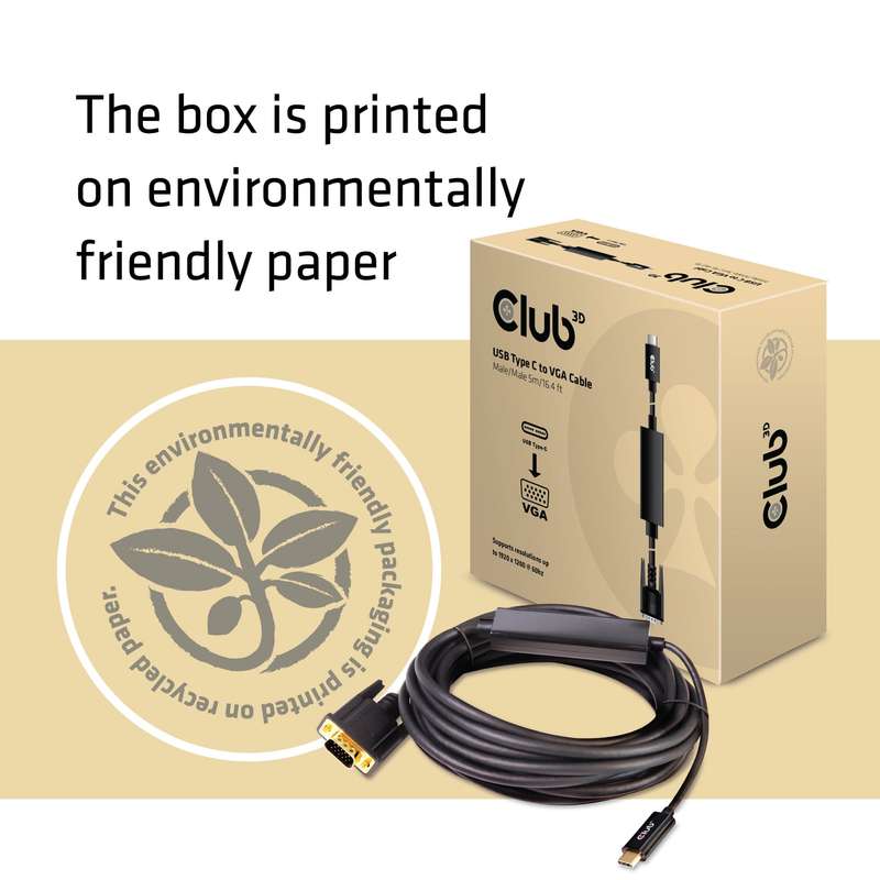 Club 3D CAC-1512 5m USB Type C to VGA Active M/M Cable