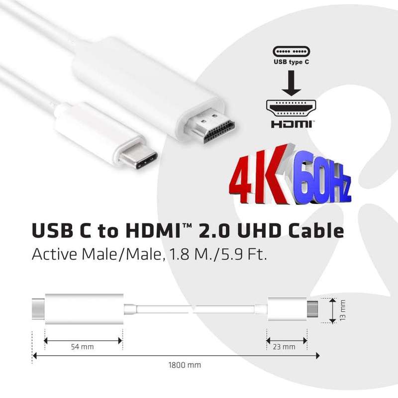 Club 3D CAC-1514 1.8m USB C to HDMI 2.0 UHD Active Cable