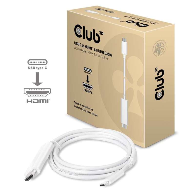 Club 3D CAC-1514 1.8m USB C to HDMI 2.0 UHD Active Cable
