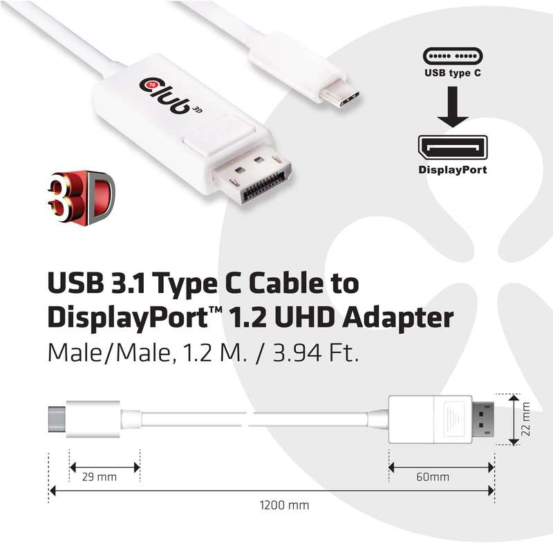 Club 3D CAC-1517 USB 3.1 Type C Cable to DisplayPort 1.2 UHD Adapter