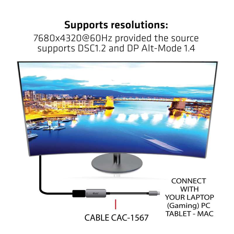 Club 3D CAC-1567 USB Type C to DisplayPort 1.4 8K 60Hz HBR3 Active Adapter