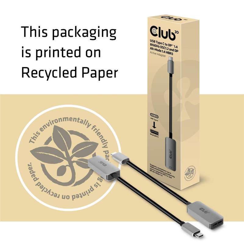 Club 3D CAC-1567 USB Type C to DisplayPort 1.4 8K 60Hz HBR3 Active Adapter