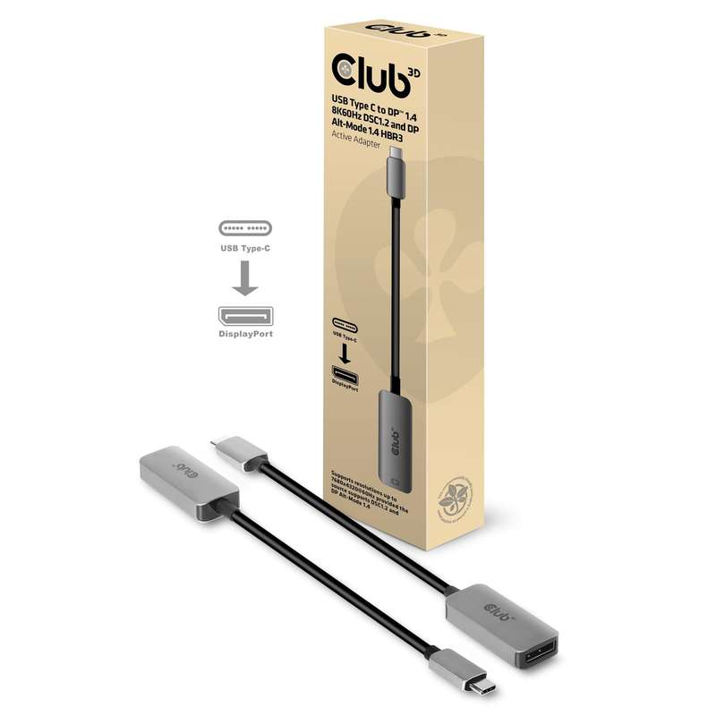 Club 3D CAC-1567 USB Type C to DisplayPort 1.4 8K 60Hz HBR3 Active Adapter