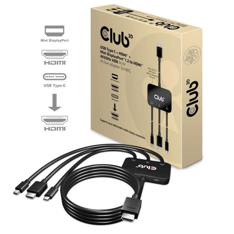 Club 3D USB Type-C + HDMI + Mini DisplayPort Active Adapter CAC-1630