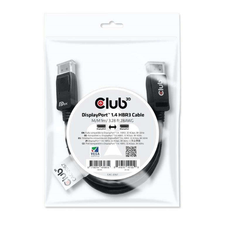 Club 3D DisplayPort 1.4 HBR3 1m Cable CAC-2067