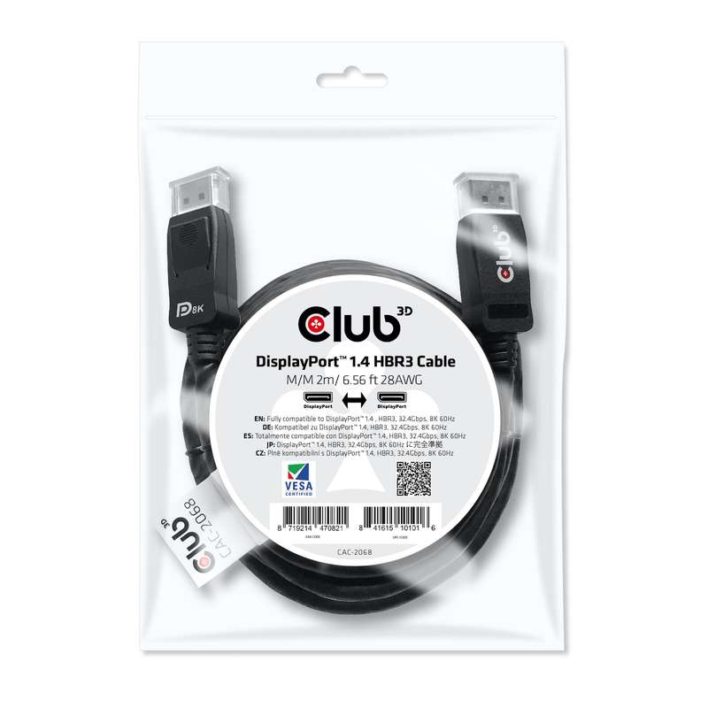 Club 3D DisplayPort 1.4 HBR3 2m Cable CAC-2068