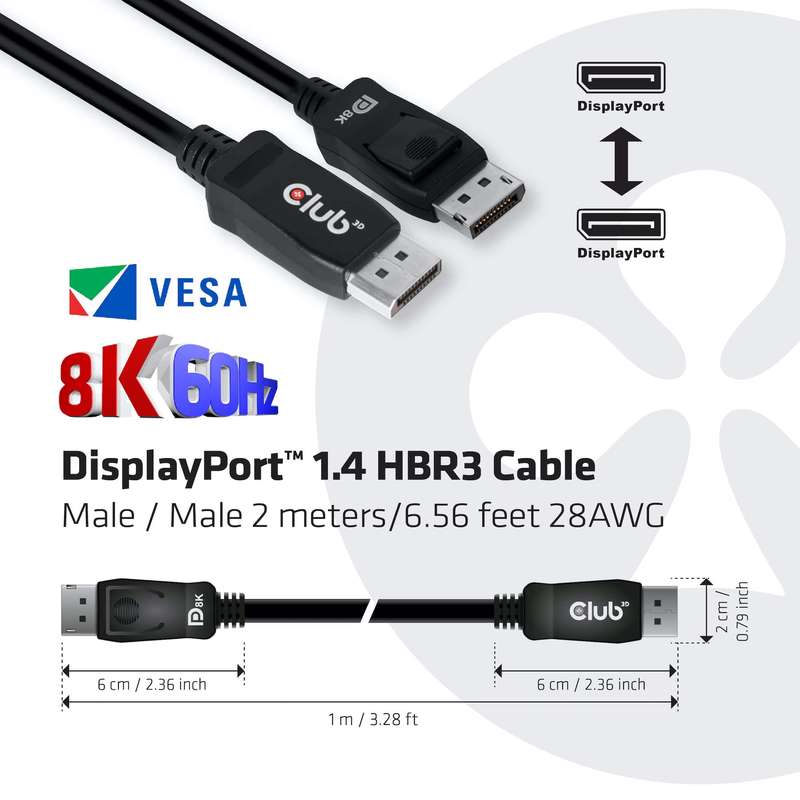 Club 3D DisplayPort 1.4 HBR3 2m Cable CAC-2068