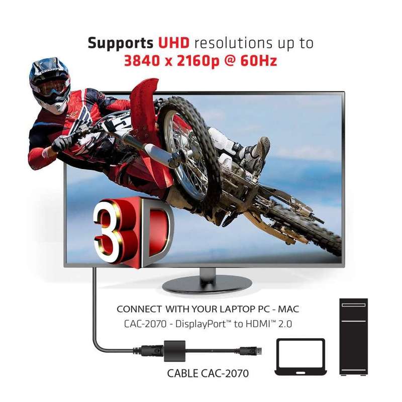 Club 3D CAC-2070 DisplayPort 1.2 to HDMI 2.0 UHD Active Adapter