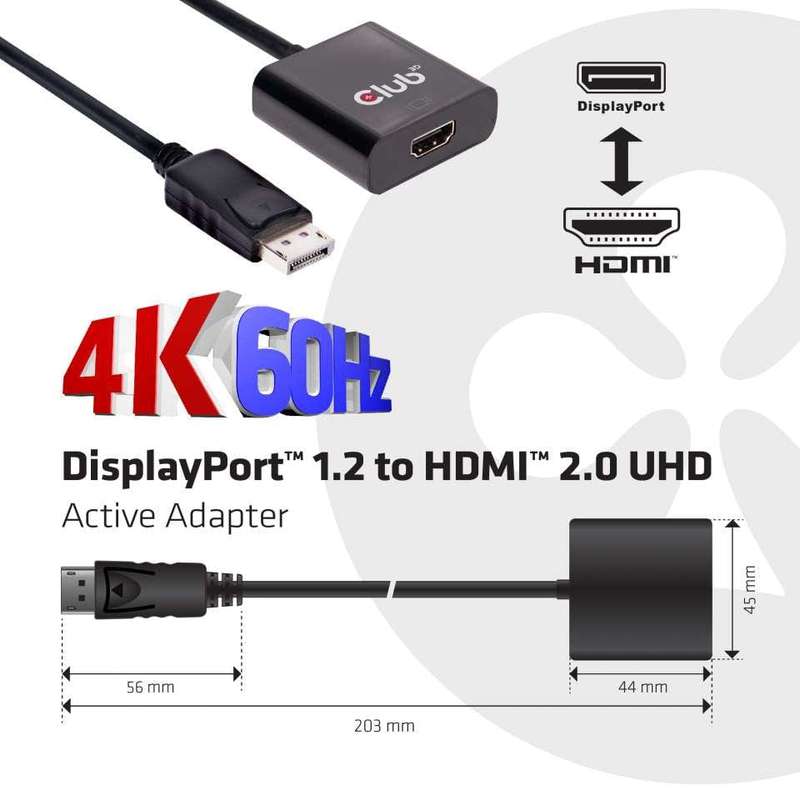 Club 3D CAC-2070 DisplayPort 1.2 to HDMI 2.0 UHD Active Adapter