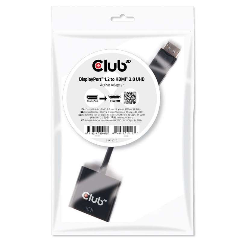Club 3D CAC-2070 DisplayPort 1.2 to HDMI 2.0 UHD Active Adapter