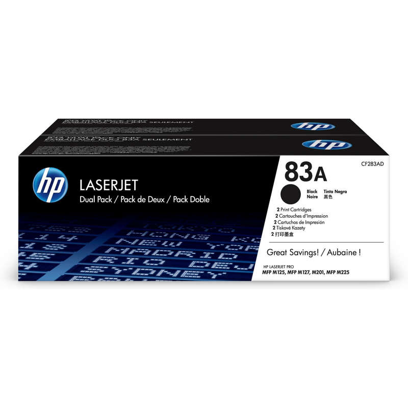 HP 83A Black Toner Cartridges 1,500 Pages Each Original CF283AF Dual-pack
