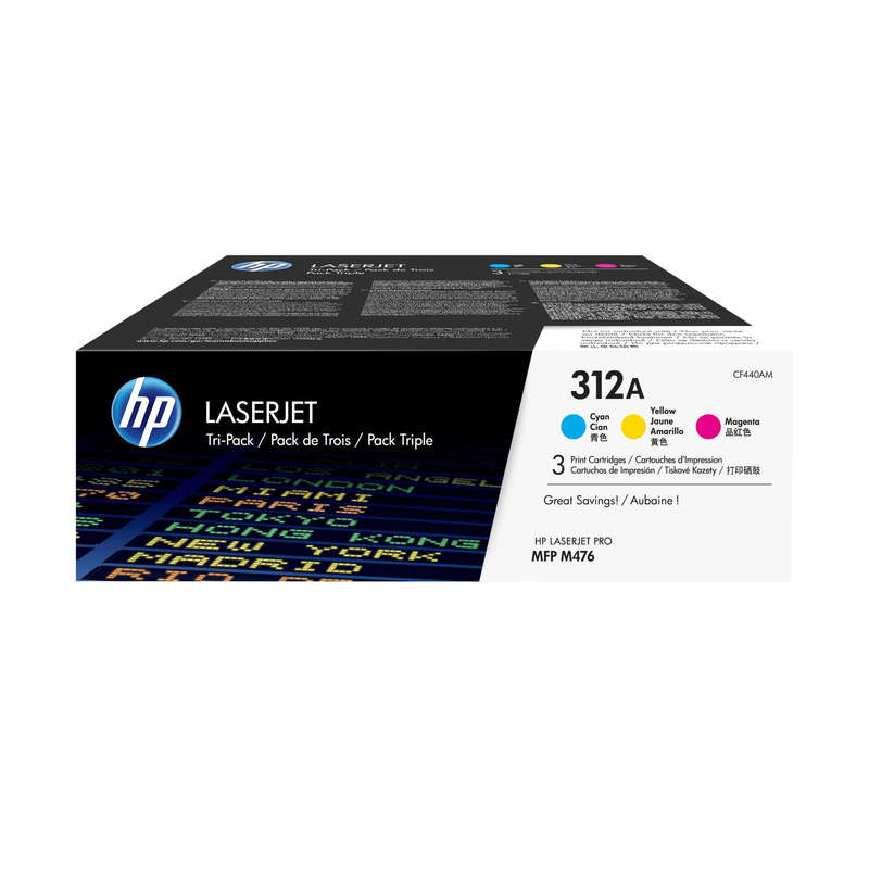 HP 312A Cyan Magenta Yellow Toner Cartridges 27,000 Pages Each Original CF440AM 3-pack