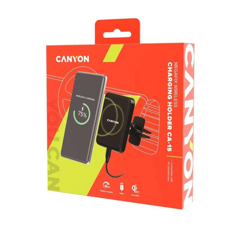 Canyon CA-15 Universal Smartphone Magnetic Car Holder with Wireless Charging Black CNE-CCA15B