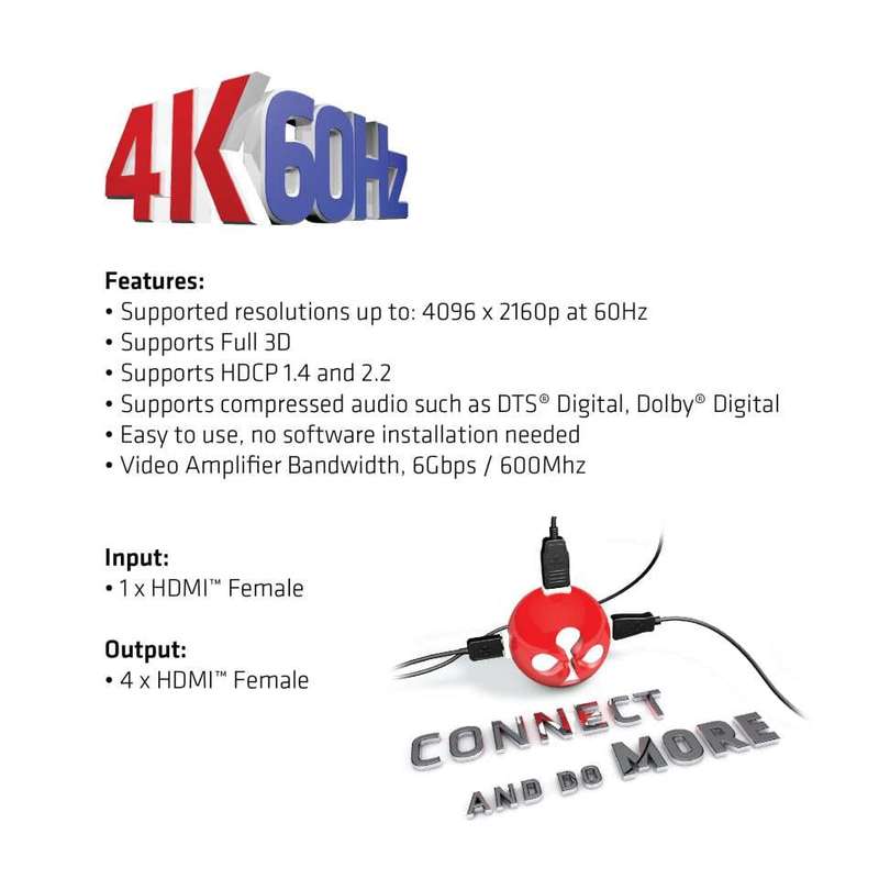 Club 3D CSV-1380 4-port HDMI 2.0 4K UHD Splitter