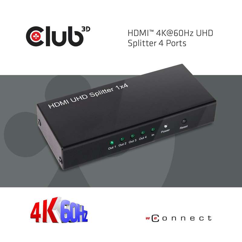 Club 3D CSV-1380 4-port HDMI 2.0 4K UHD Splitter