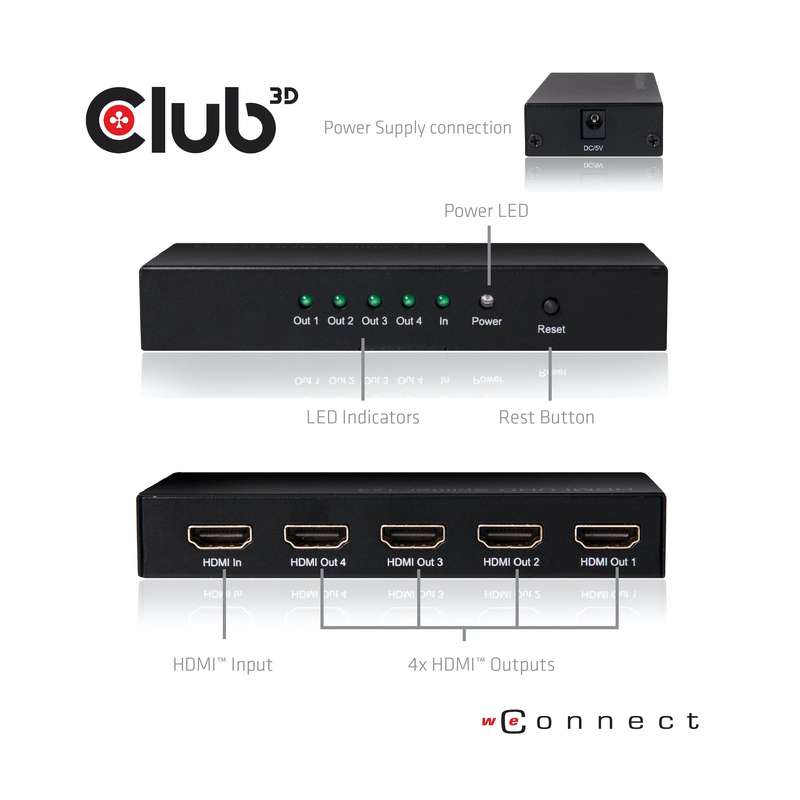 Club 3D CSV-1380 4-port HDMI 2.0 4K UHD Splitter