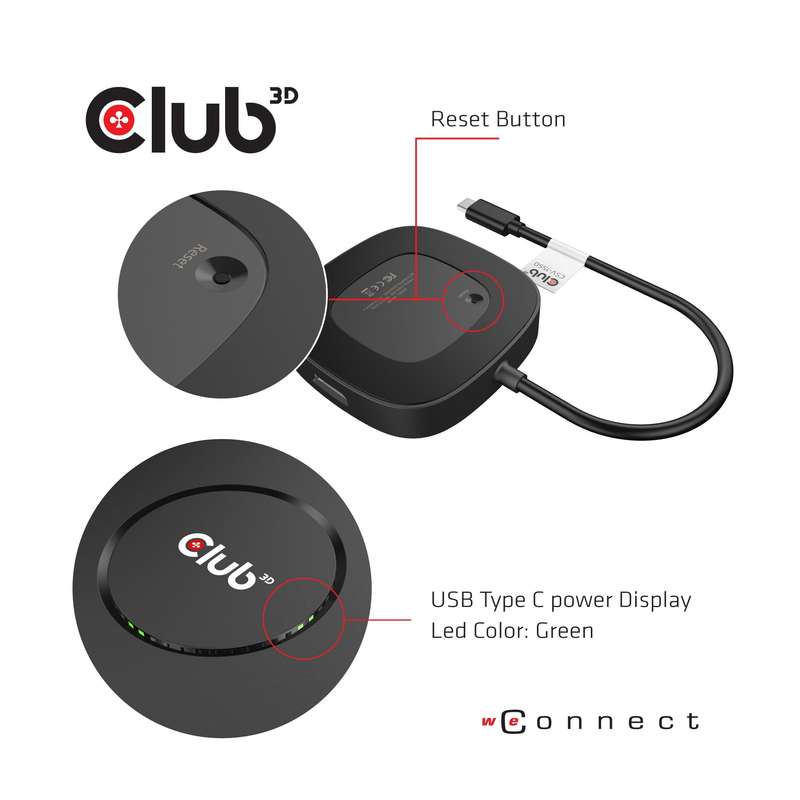 Club 3D CSV-1550 USB Type C 3.2 Multi Stream Transport Hub DisplayPort 1.4 Triple Monitor