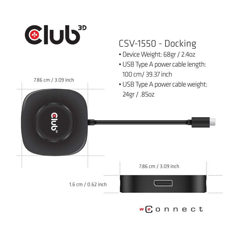 Club 3D CSV-1550 USB Type C 3.2 Multi Stream Transport Hub DisplayPort 1.4 Triple Monitor