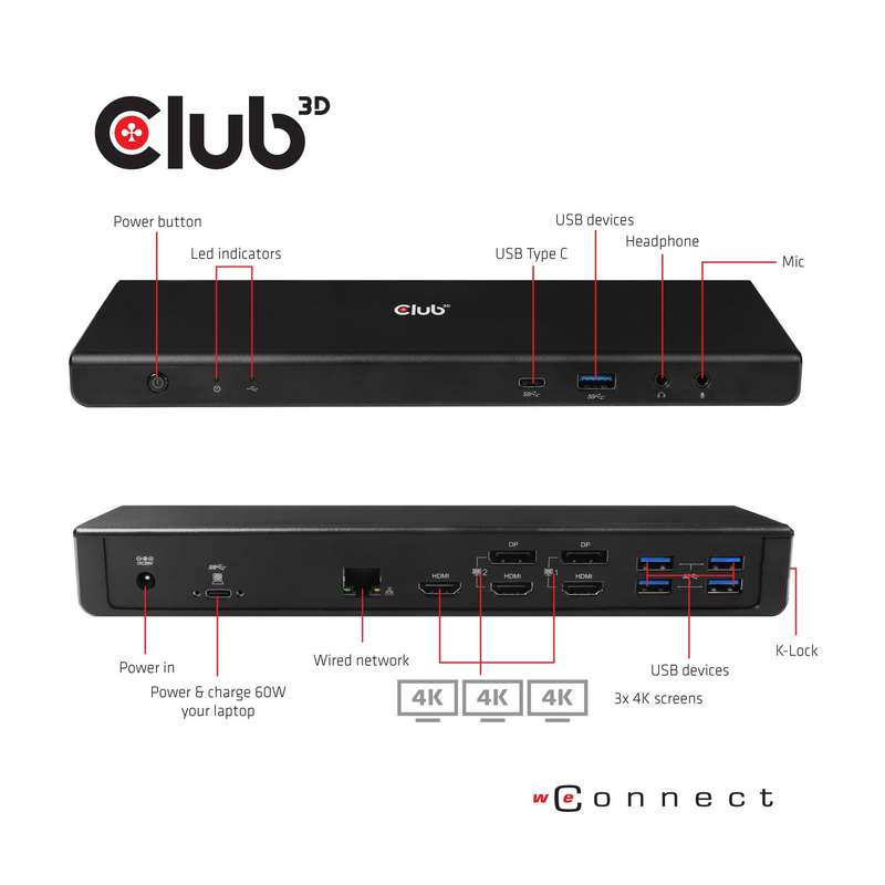 Club 3D Port Replicator Docking Station Black CSV-1562