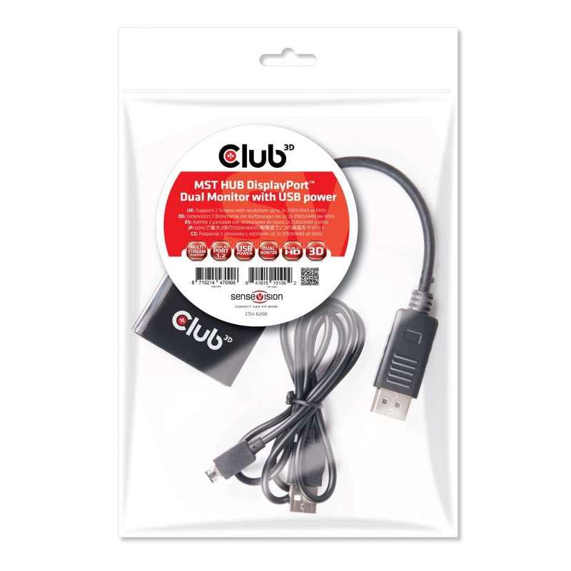 Club 3D CSV-6200 Multi Stream Transport Hub DisplayPort 1.2 Dual Monitor