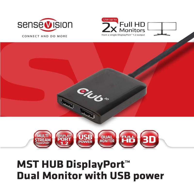 Club 3D CSV-6200 Multi Stream Transport Hub DisplayPort 1.2 Dual Monitor