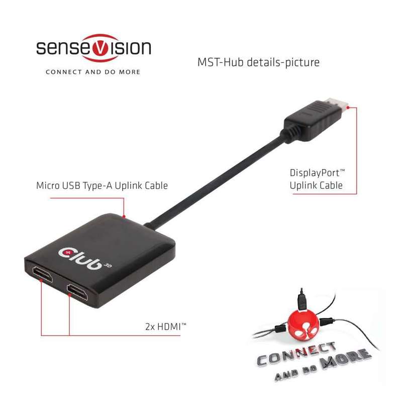Club 3D CSV-6200H Multi Stream Transport Hub DisplayPort 1.2 to HDMI Dual Monitor