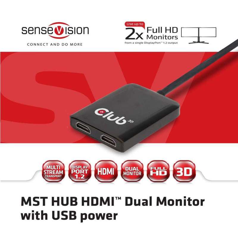 Club 3D CSV-6200H Multi Stream Transport Hub DisplayPort 1.2 to HDMI Dual Monitor