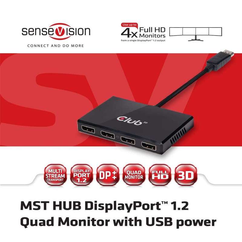 Club 3D CSV-6400 Multi Stream Transport Hub DisplayPort 1.2 Quad Monitor USB Powered