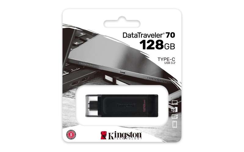 Kingston DataTraveler 70 USB Flash Drive 128 GB USB Type-C 3.2 Gen 1 Black