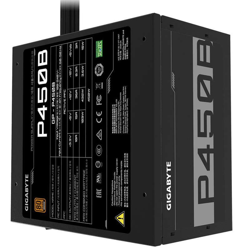 Gigabyte P450B 80 PLUS Bronze 450W 20+4 pin ATX ATX Black Power Supply GP-P450B