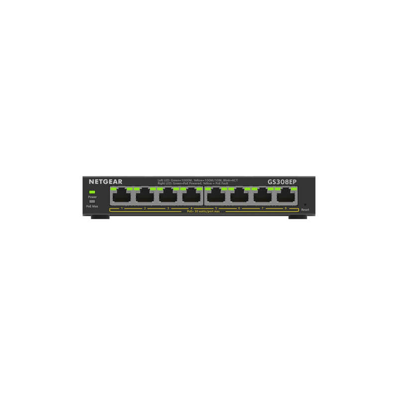 Netgear GS308EP 8-port Managed Switch L2/L3 Gigabit Ethernet PoE Black GS308EP-100PES