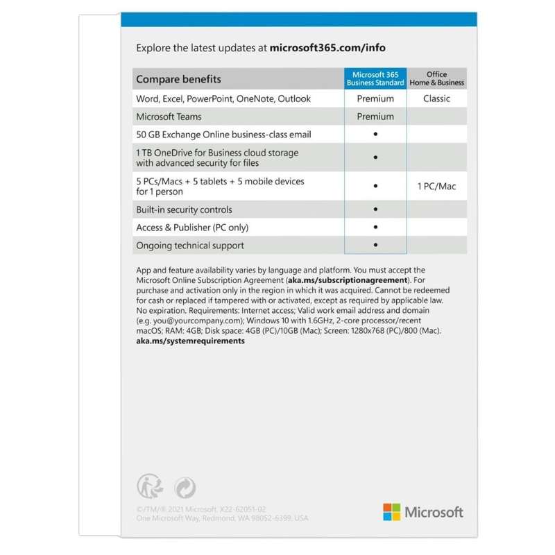 Microsoft 365 Business Standard 1-user 12-month Subscription FPP KLQ-00654