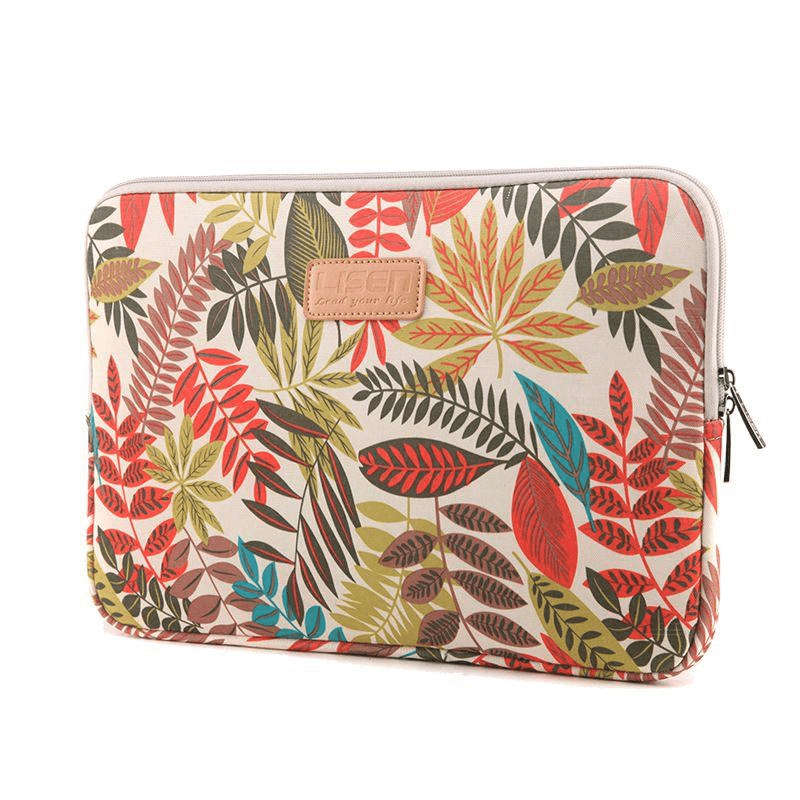 Tuff-Luv Lisen Botanical Forest 15-inch Canvas Notebook Sleeve Case - White LEAFWHT15