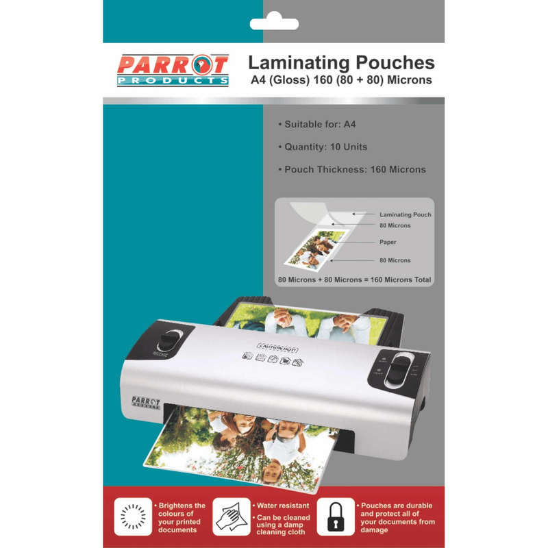 Parrot Laminating Pouches A4 Gloss 220x310mm 160 (80+80) Microns 10-pa lfa480/10