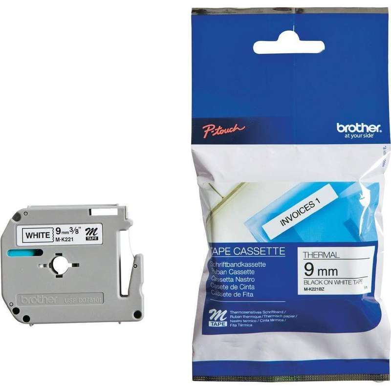 Brother M-K221 Black on White Non-Laminated Label Making Tape 9mm x 8m