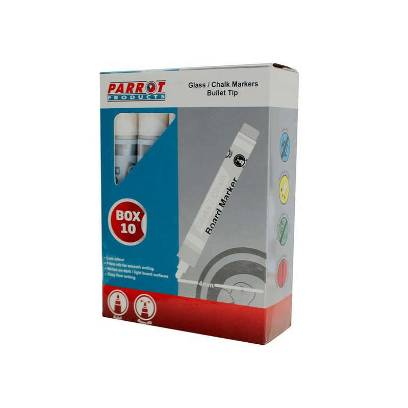 Parrot Glass or Chalkboard Markers White 10-pack PC1001A