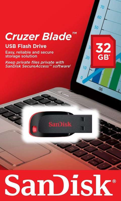 SanDisk Cruzer Blade 32GB USB 2.0 Type-A Black and Red USB Flash Drive SDCZ50-032G-B35