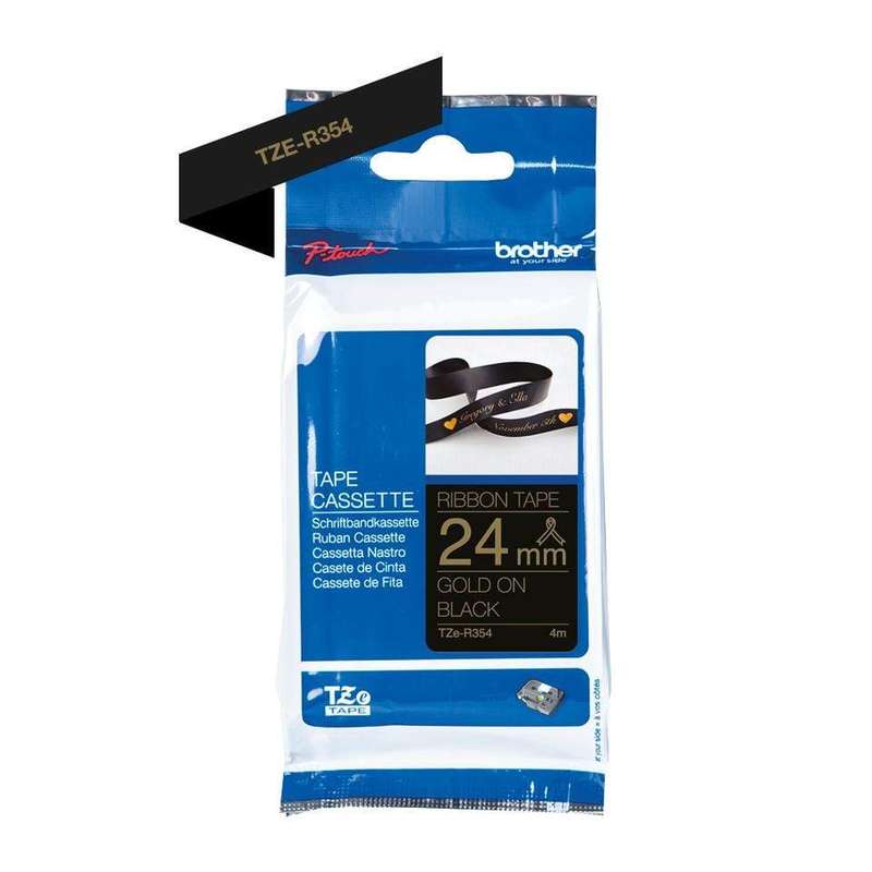 Brother TZE-R354 P-Touch Ribbon Tape Gold on Black Ribbon 24mm