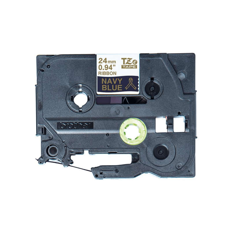 Brother TZE-RN54 P-Touch Gold Print on Navy Satin Ribbon 24mm