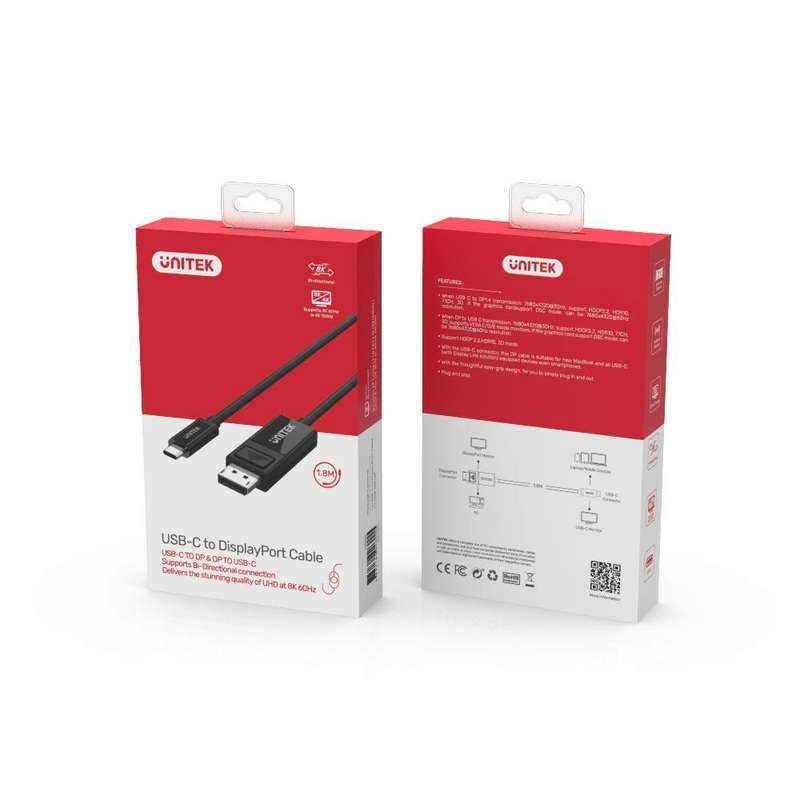 Unitek 1.8m 8K USB-C to DisplayPort 1.4 Bi-Directional Cable V1146A