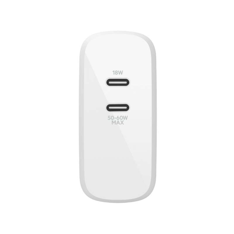 Belkin Dual 65W USB-C GaN Wall Charger with PPS - White WCH013VFWH