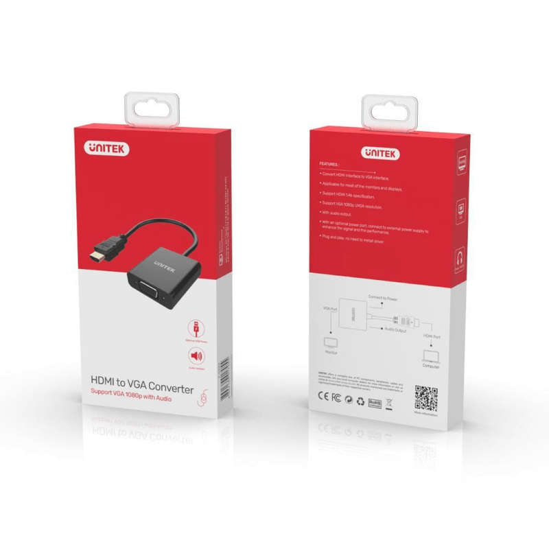 Unitek HDMI to VGA Adapter with 3.5mm for Stereo Audio Y-6333
