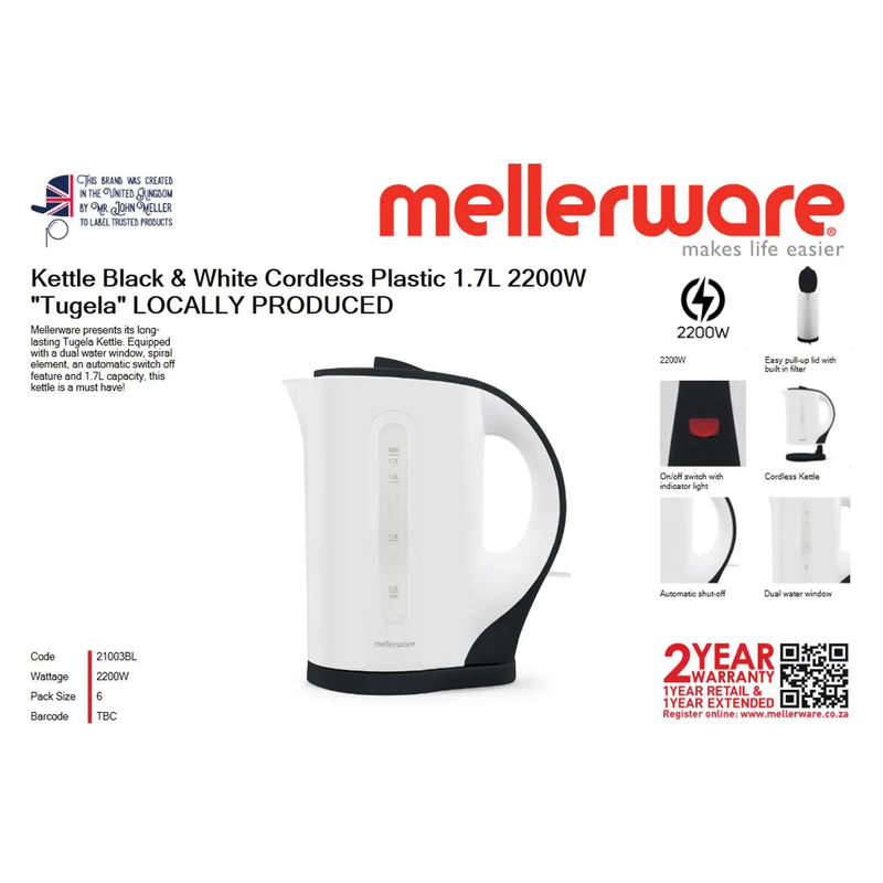Mellerware Tugela Cordless Kettle 1.7L 2200W