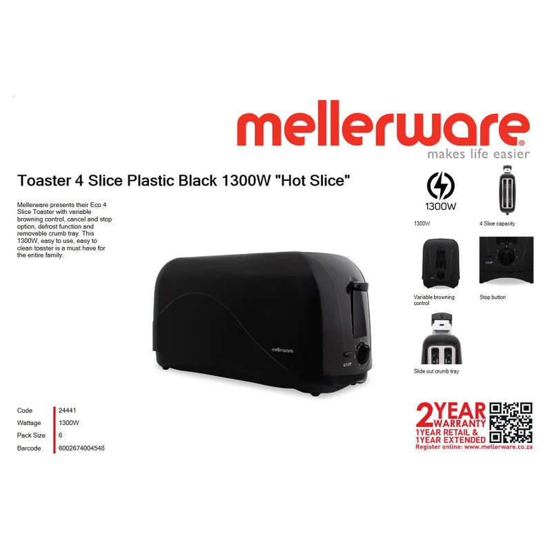 Mellerware 4-Slice toaster 1300W