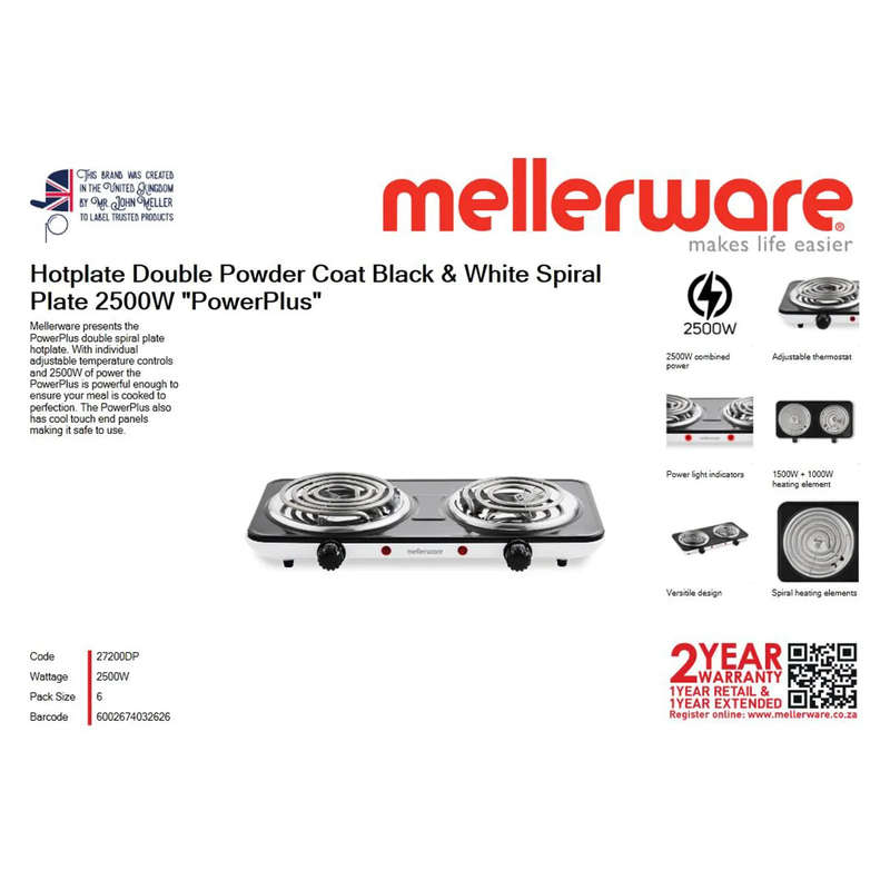 Mellerware PowerPlus Spiral Double Hotplate 2500W